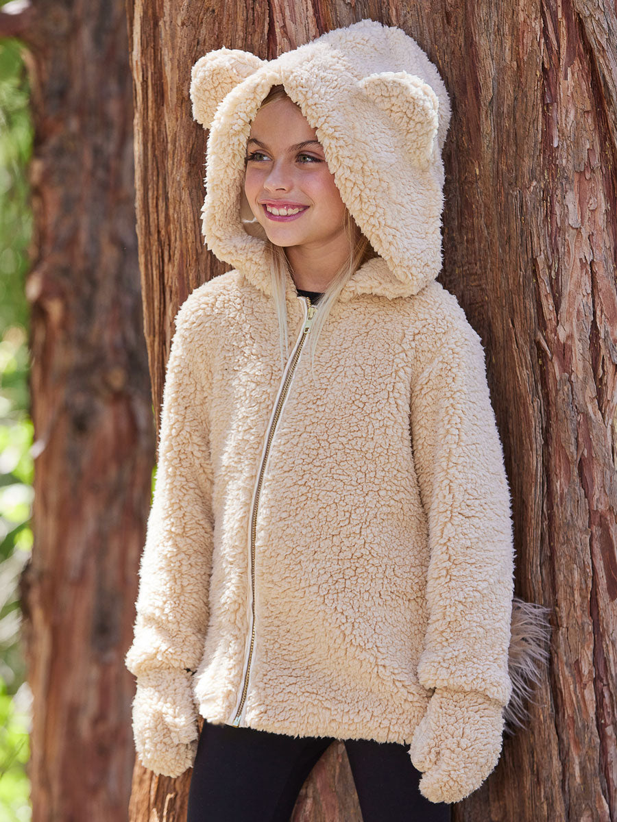 Teddy Bear Jacket with Mittens for Girls