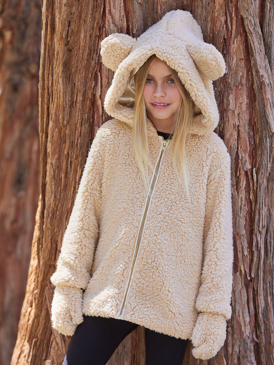 Teddy Bear Jacket with Mittens for Girls