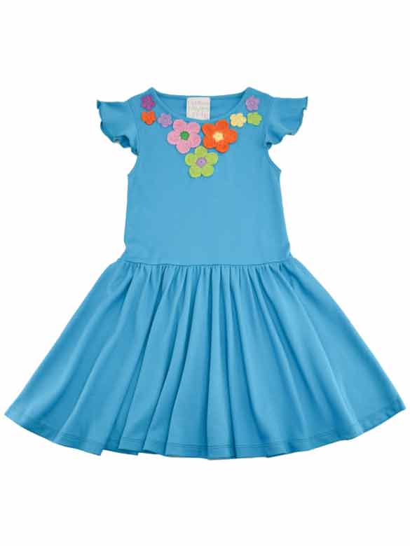 Spring Day Dress, Scuba-BlueGirls Scuba Blue Floral Spring Day Dress Alt 2