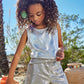 Silver Faux Suede Shorts with Bow for Girls