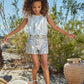 Silver Faux Suede Shorts with Bow for Girls