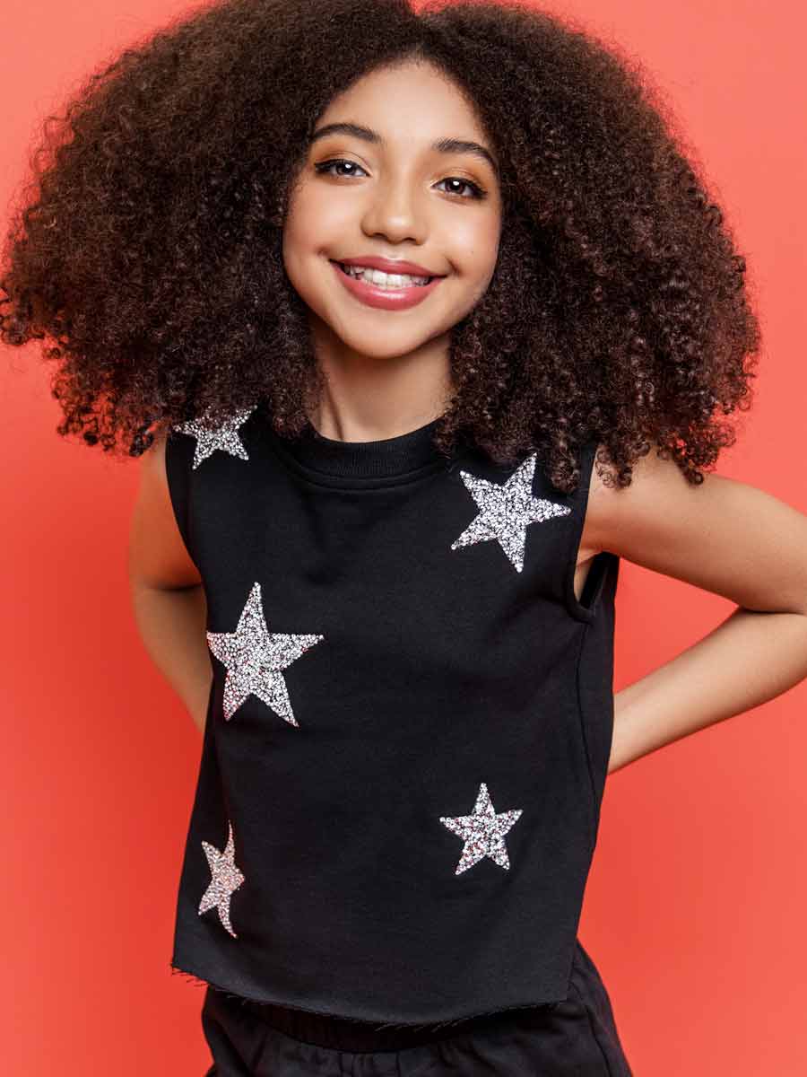 Girls Black Sweatshirt Star Tank