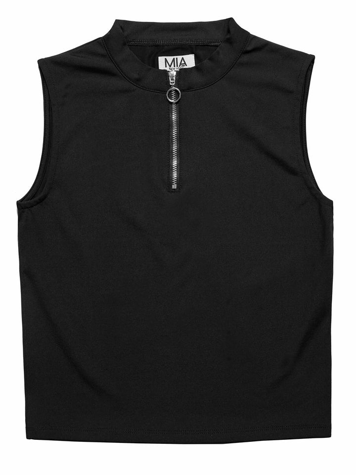 Girls Black Zip Front Tank Top Alt 1