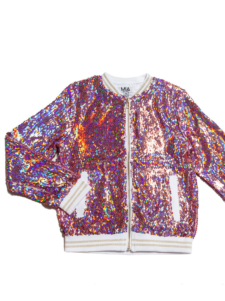 Girls Rose Gold Sequin Jacket Alt 1