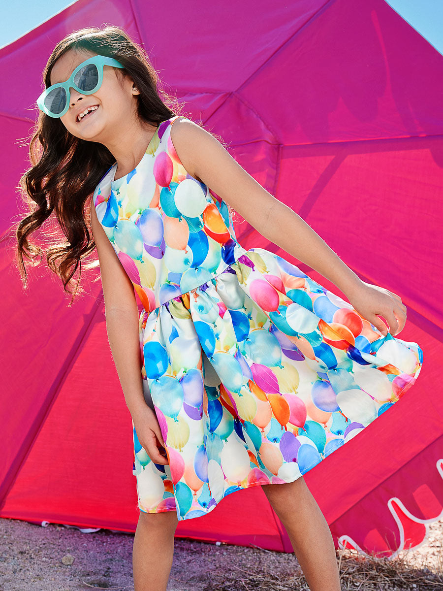 Balloon Print Party Dress for Girls