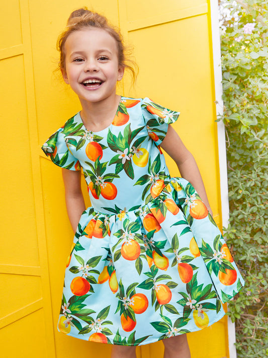 Girls Orange Print Dress