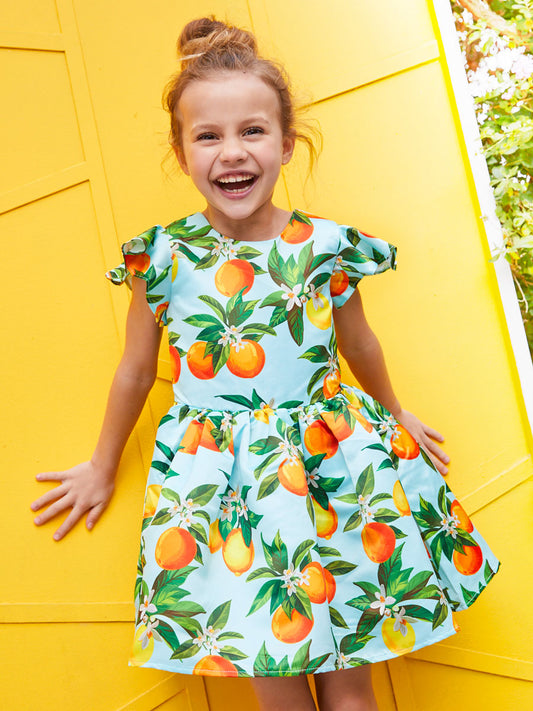 Girls Orange Print Dress Alt 1