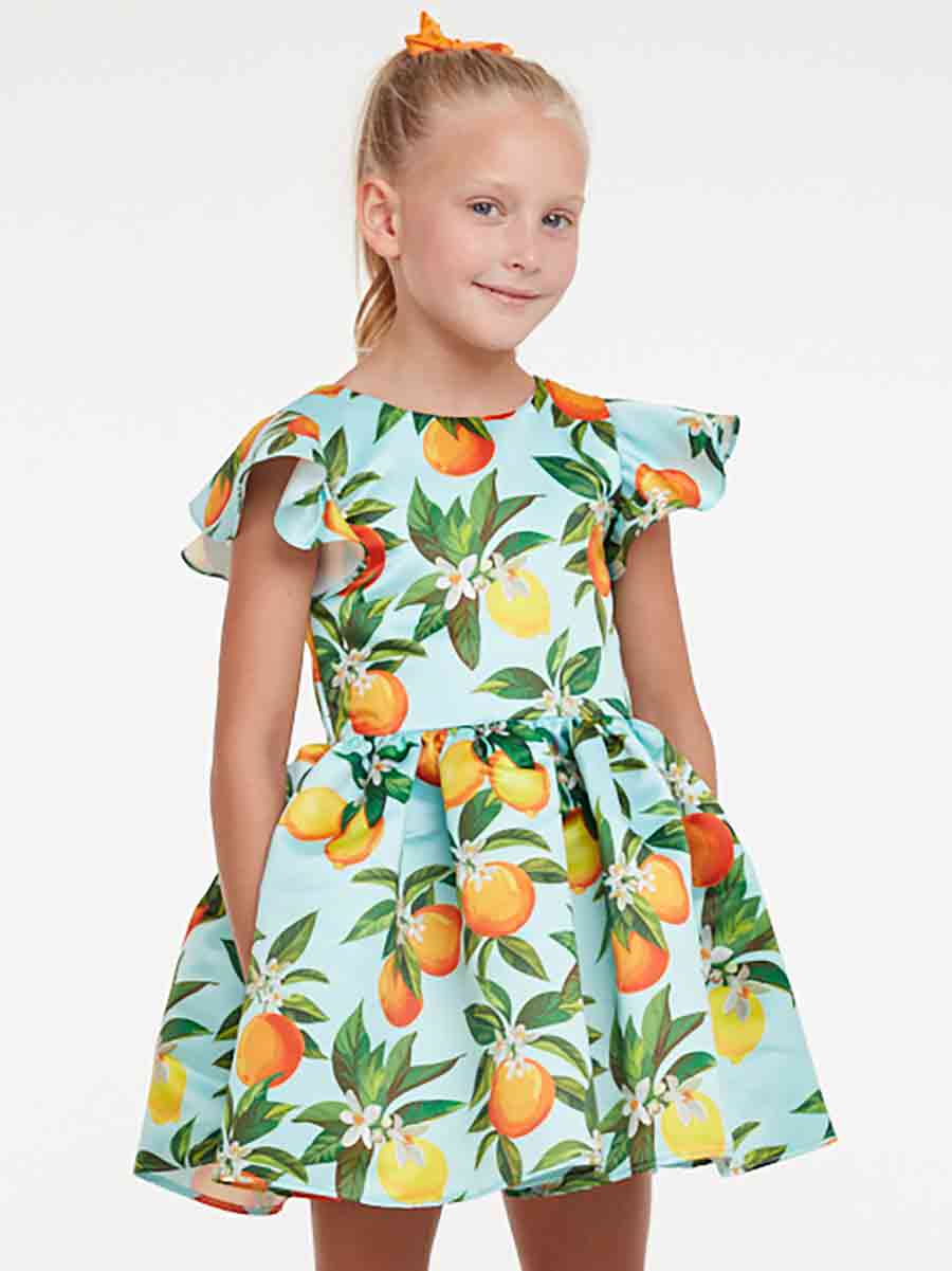 Girls Orange Print Dress Alt 3