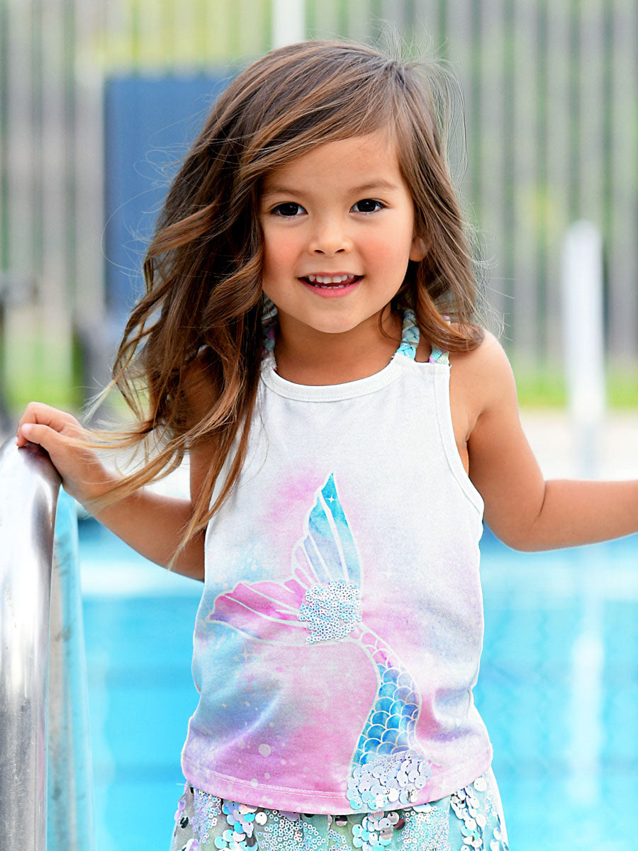 Girls Pink Light Blue Sequin Mermaid Top
