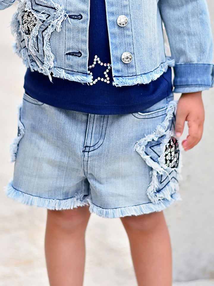Girls Denim Short Star Alt 1