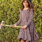Girls Pink Leopard Print Long Sleeve Dress