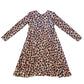Girls Pink Leopard Print Long Sleeve Dress Front