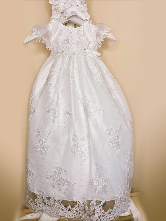 Sweet Floral Christening Gown and Bonnet Set