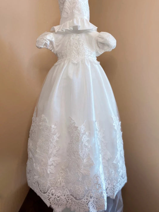Angel Lace Christening Gown & Bonnet Set