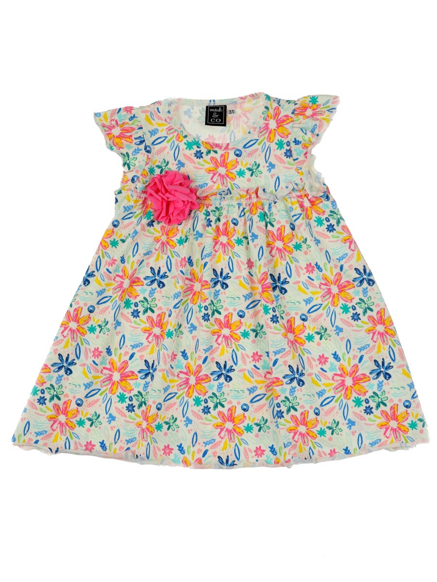 Summer Floral Knit Ruffle Yoke Dress