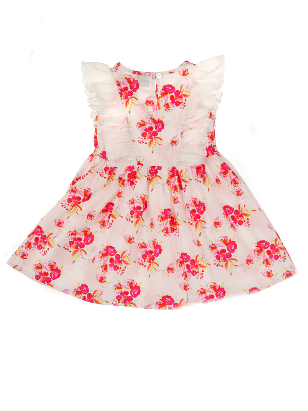 White Ruffle Floral Dress For Girls