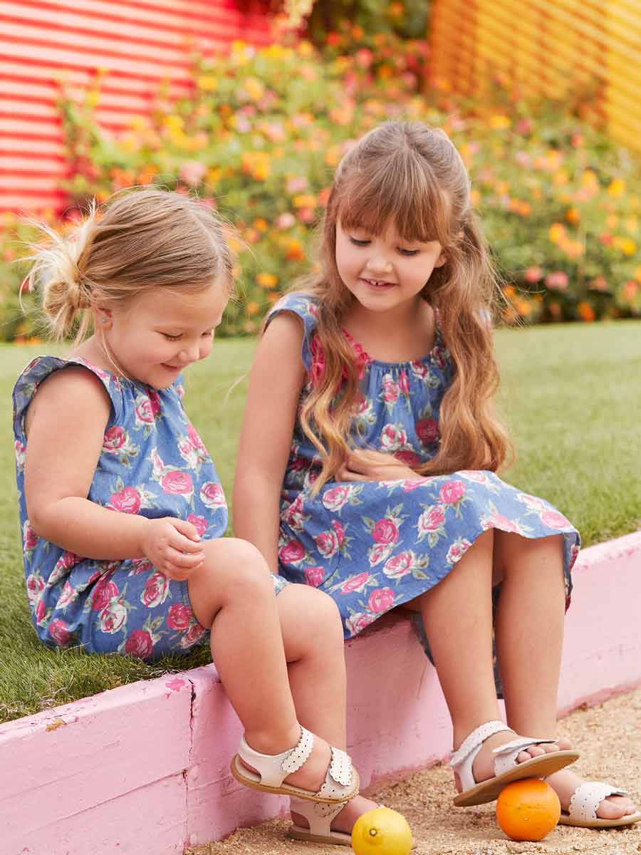 Rose Print Chambray Dress for Girls