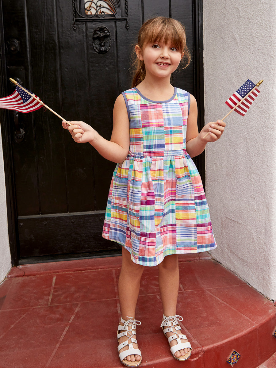 Patchwork Plaid V-Back Dress for Girls Alt 2