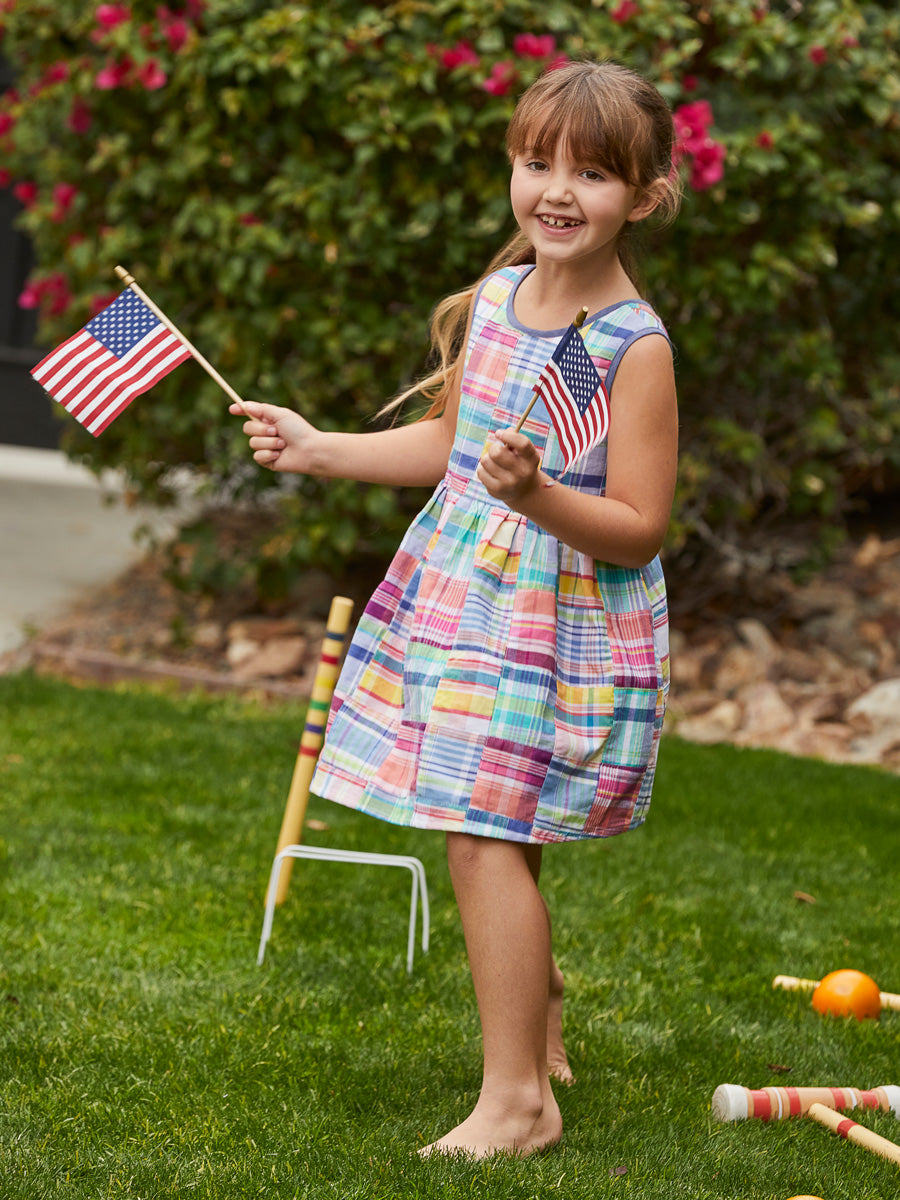 Patchwork Plaid V-Back Dress for Girls Alt 3
