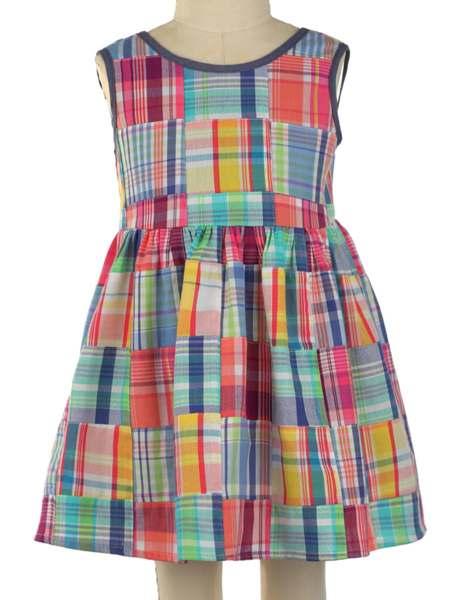Patchwork Plaid V-Back Dress Front