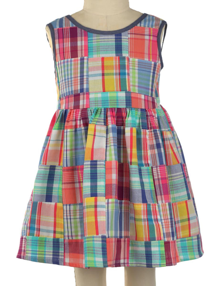 Patchwork Plaid V-Back Dress Front