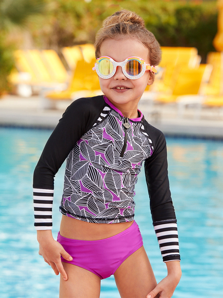 Girls Long Sleeve Rash Guard Set with Swim Pants