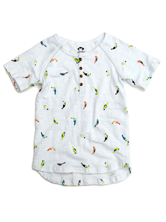 Adaptive Tropical Bird Henley Tee for Boys