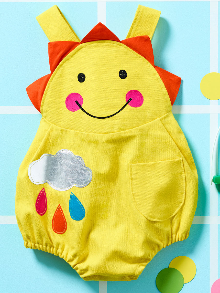 Sunshine Baby Emoji Romper, Yellow Front
