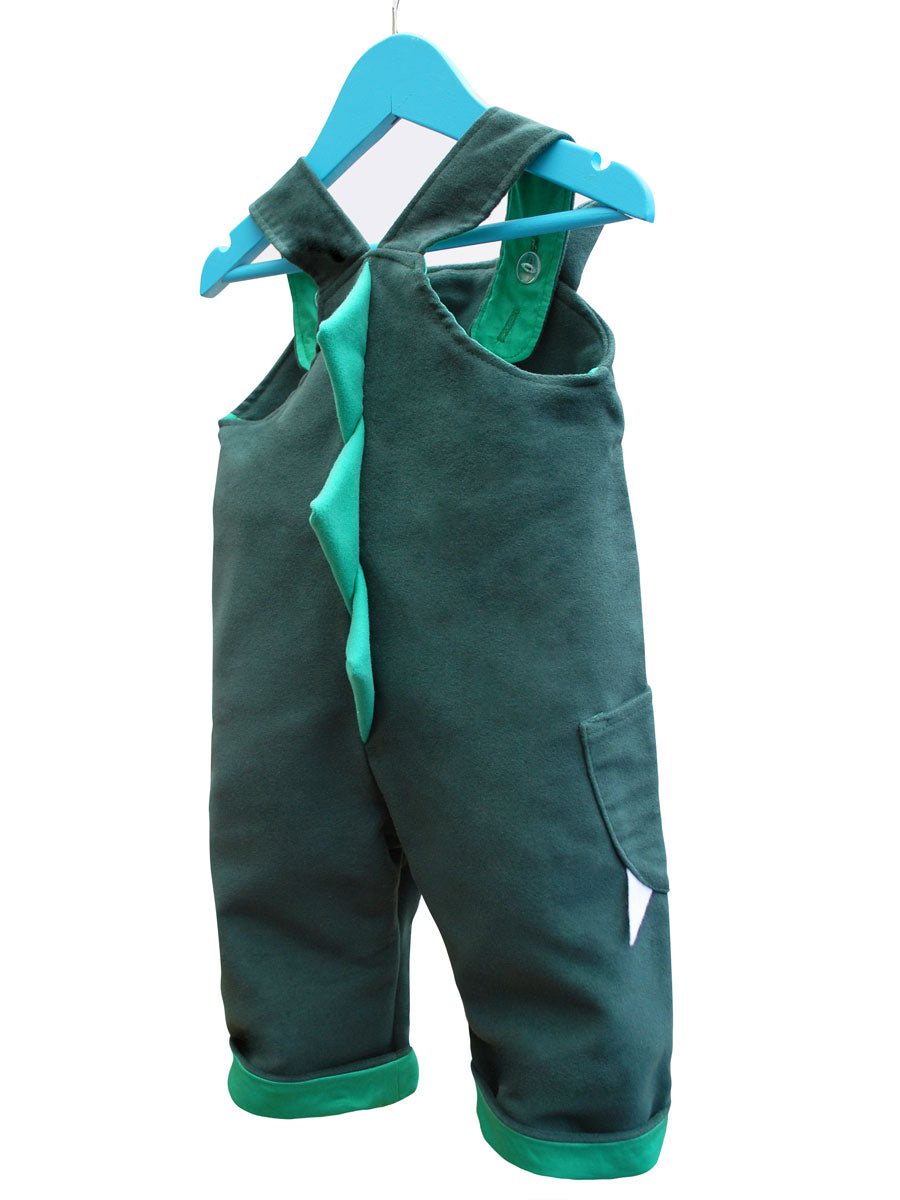 Dino Dragon Dungarees, Green Cord Back