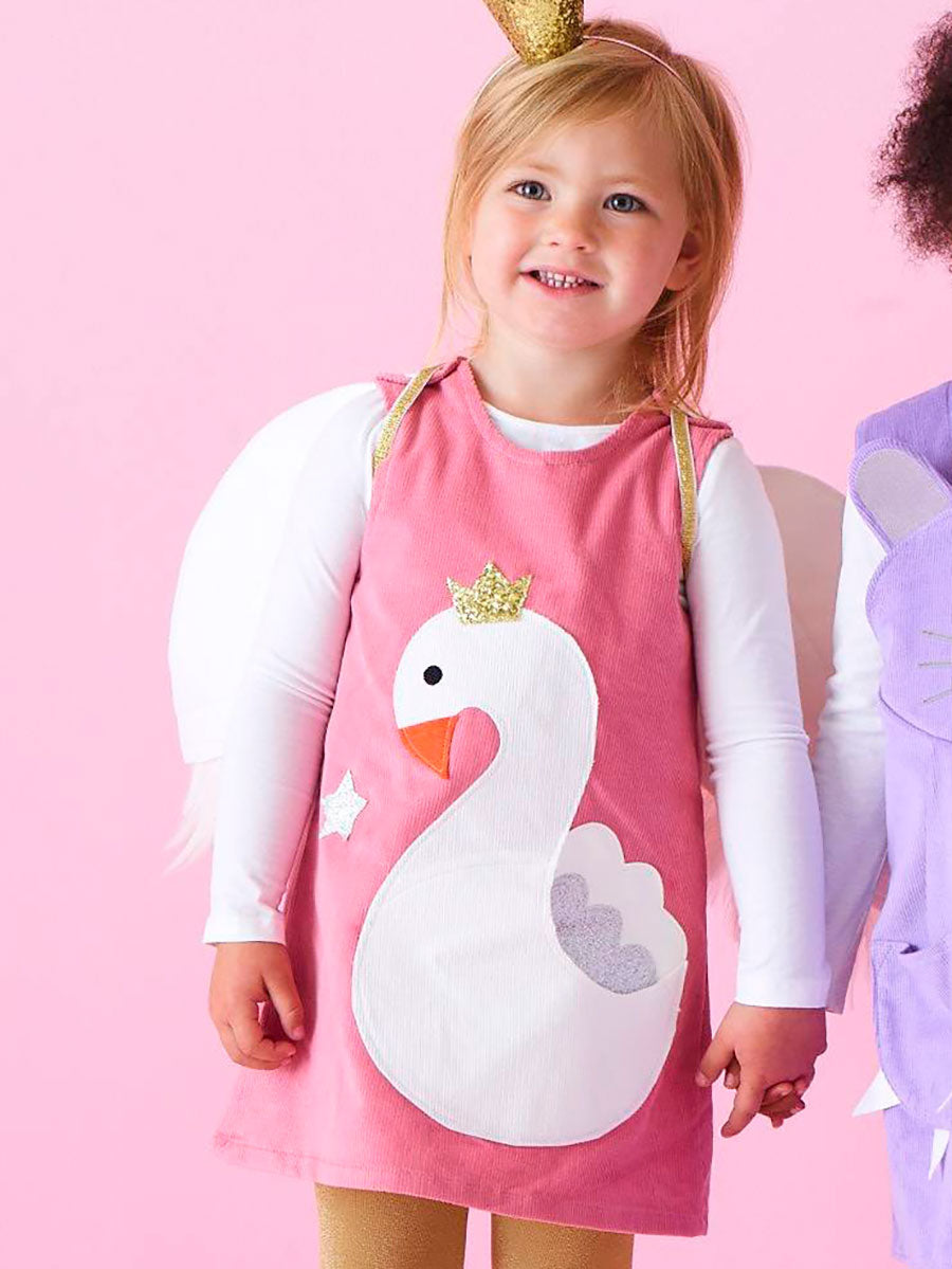 Swan Princess Fairy Tale Pinafore Dress, Pink Glitter Alt 1