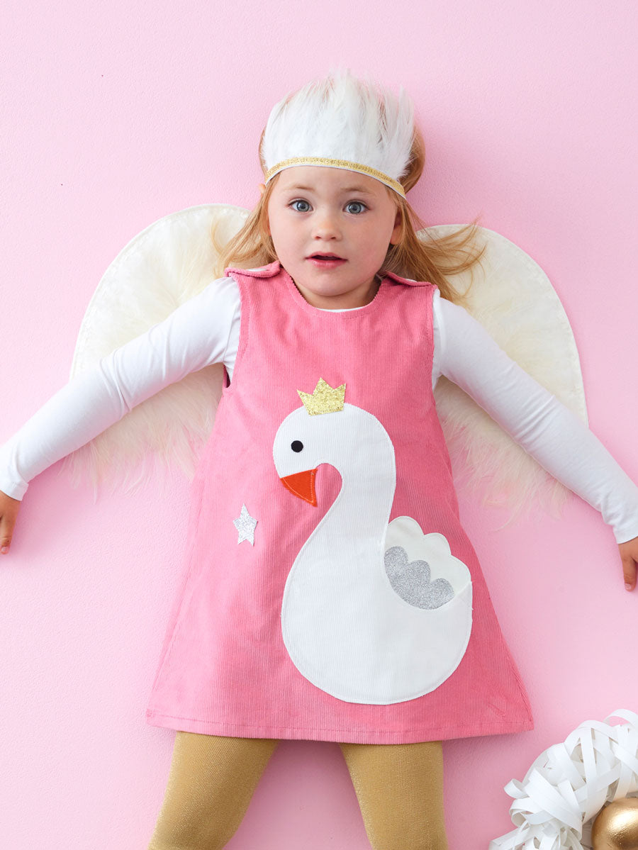 Swan Princess Fairy Tale Pinafore Dress, Pink Glitter