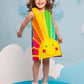 Girls Rainbow Sunrise Print Dress