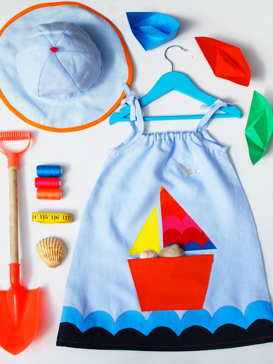 Out to Sea Pocket Pinafore Dress, Blue Linen Alt 2