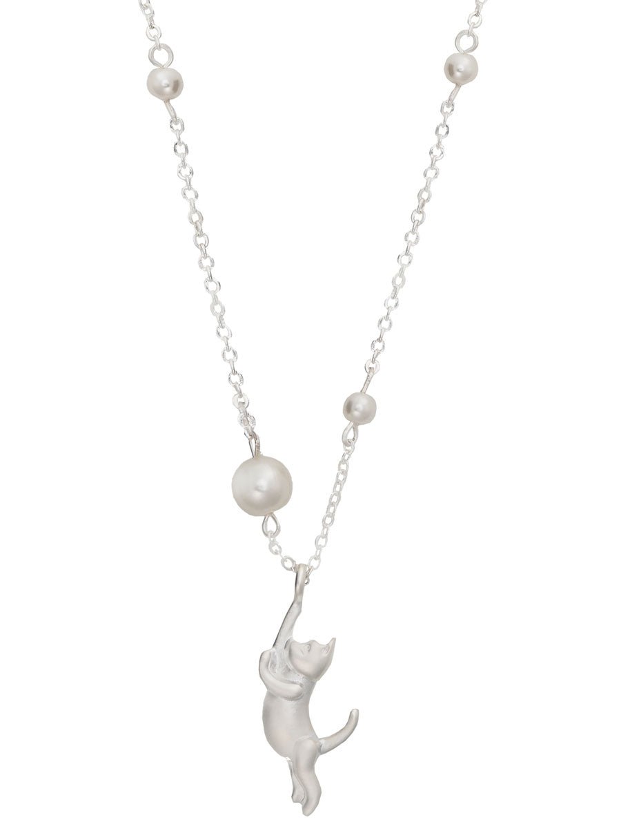 Silver Pearl Cat, Necklace Alt 1