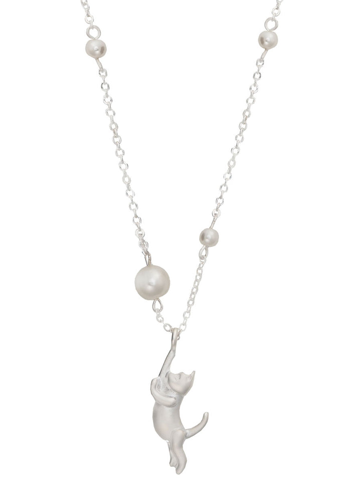Silver Pearl Cat, Necklace Alt 1