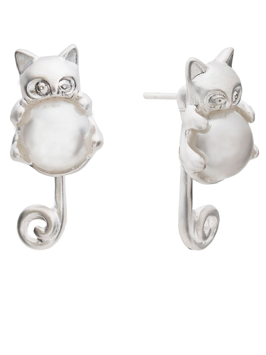 Silver Pearl Cat, Earrings Alt 1