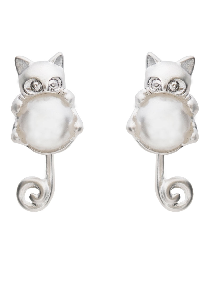 Silver Pearl Cat, Earrings