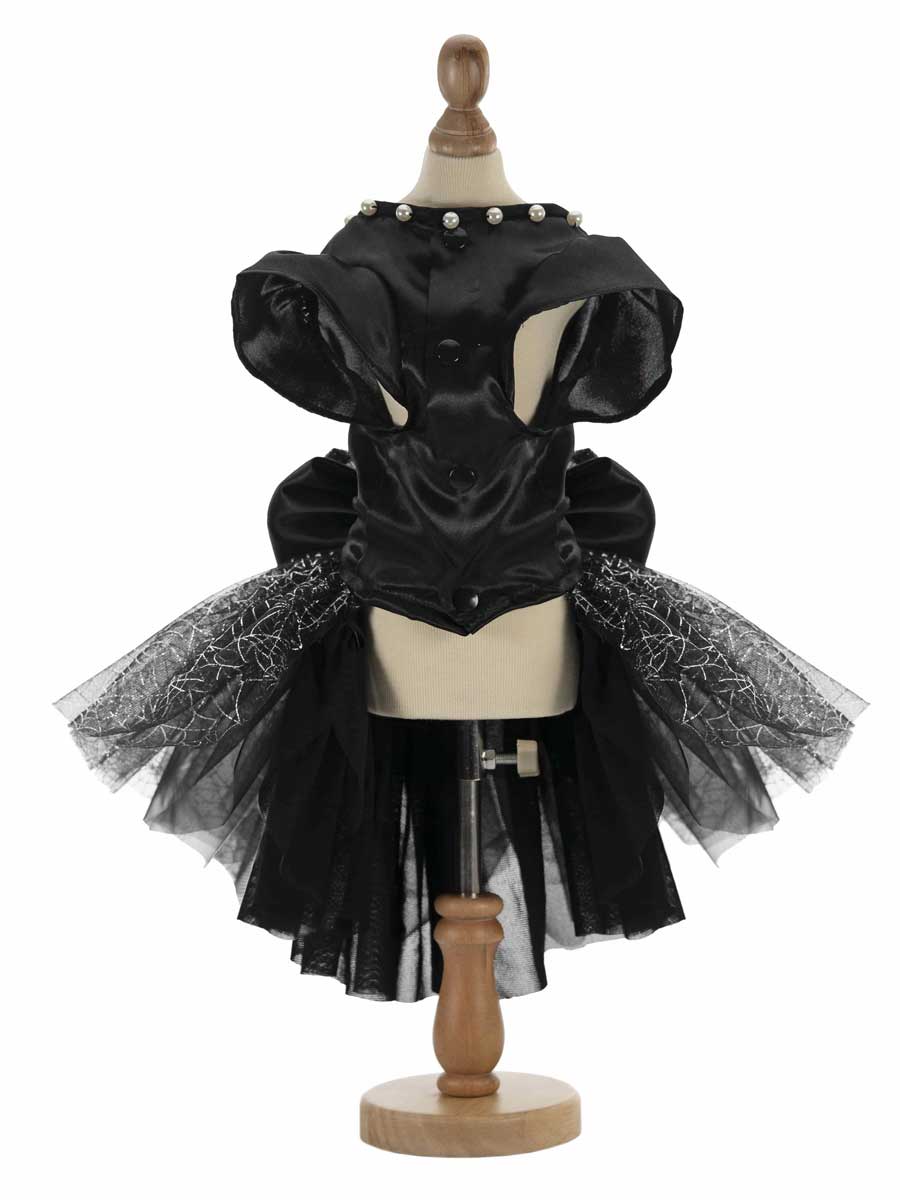 Classic Black Spiderweb Pearl Dress For Pets Back