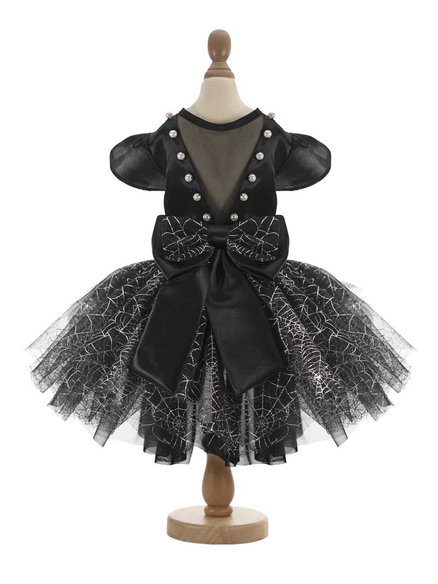 Classic Black Spiderweb Pearl Dress For Pets