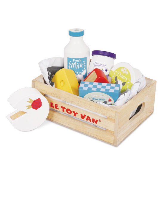 Wooden Cheese & Dairy Crate Toy Set