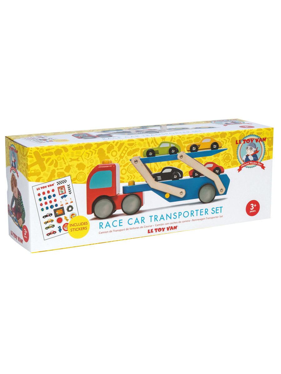 Wooden Race Cars and Transporter Toy Set Alt 3