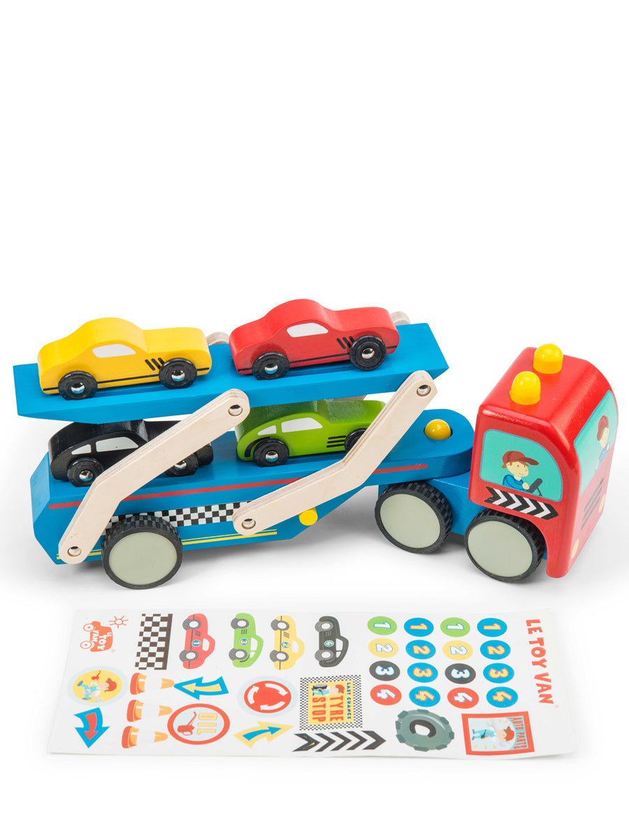 Wooden Race Cars and Transporter Toy Set Alt 2