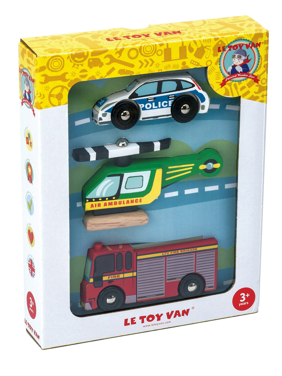 Emergency Vehicles Wooden Toy Set Alt 1