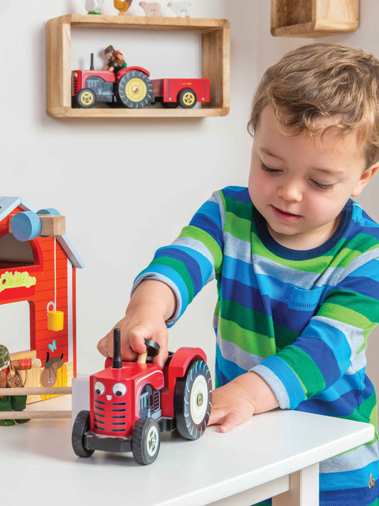 Wooden Tractor With Trailer Toy Set