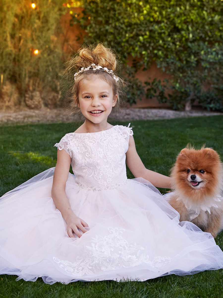 Ivory Petal Flower Girl Dress, 218385 Alt 1