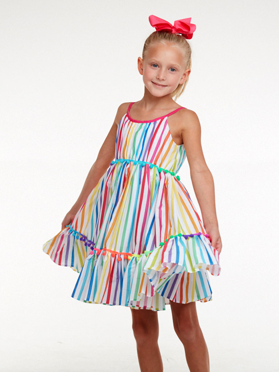 Rainbow Striped Dress For Girls