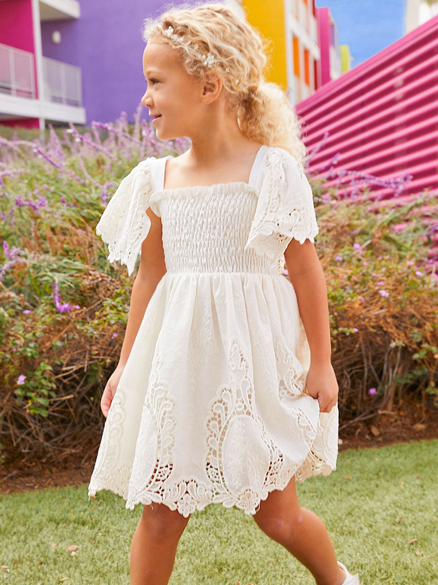 Handkerchief Kids White Sleeve Embroidered Dress Alt 2