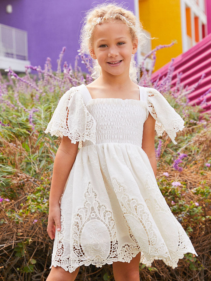 Girls white embroidered dress sale