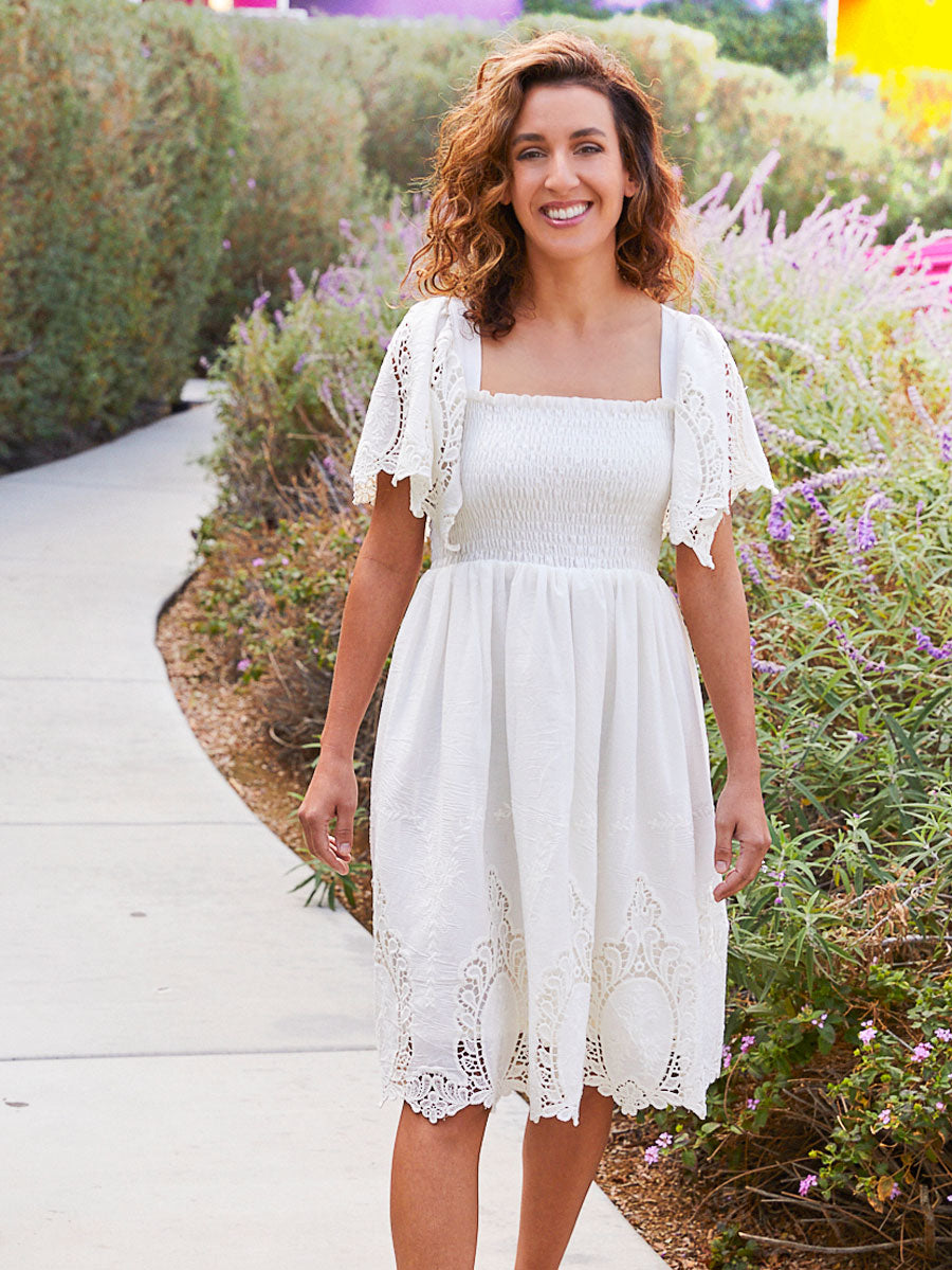 Handkerchief Adults White Sleeve Embroidered Dress Alt 1