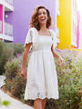 Handkerchief Sleeve White Embroidered Dress for Women